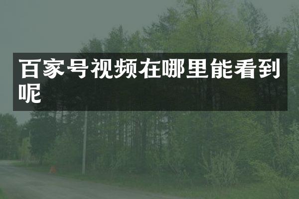 百家号视频在哪里能看到呢