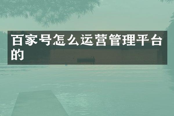 百家号怎么运营管理平台的