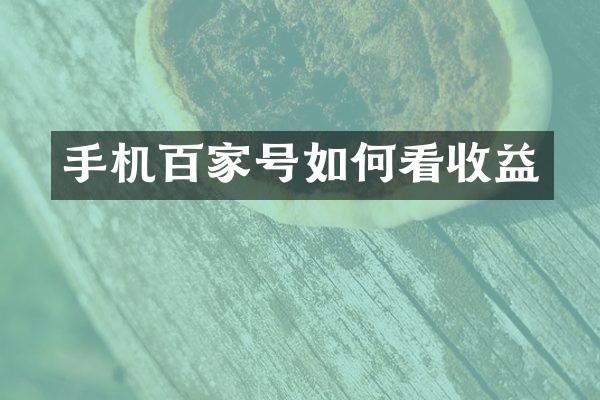 手机百家号如何看收益