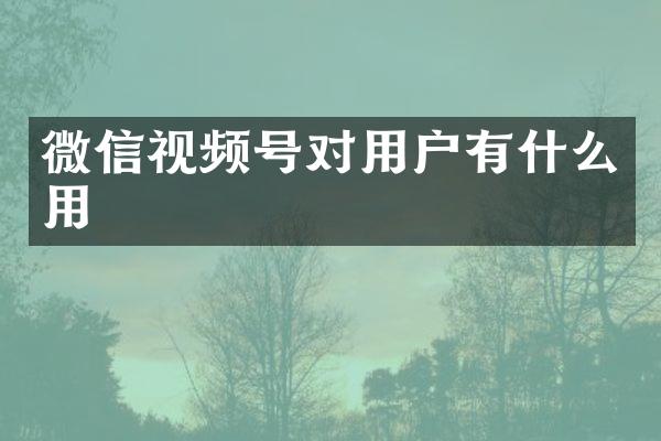 微信视频号对用户有什么用