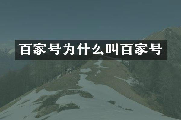 百家号为什么叫百家号