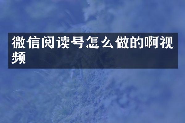 微信阅读号怎么做的啊视频