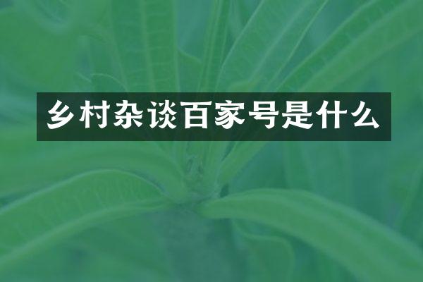 乡村杂谈百家号是什么