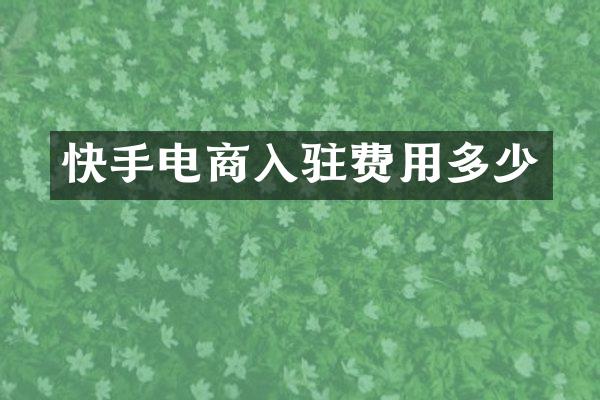 快手电商入驻费用多少