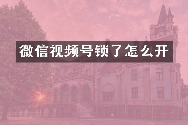 微信视频号锁了怎么开