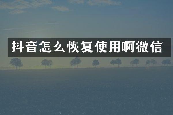 抖音怎么恢复使用啊微信