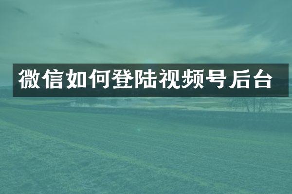 微信如何登陆视频号后台