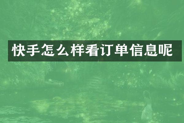 快手怎么样看订单信息呢