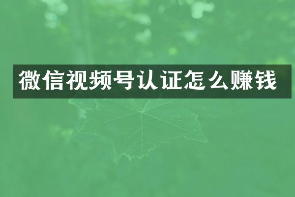 微信视频号认证怎么赚钱