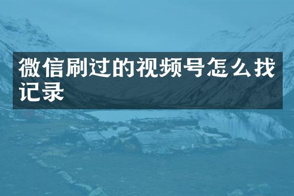 微信刷过的视频号怎么找记录