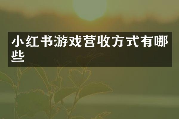 小红书游戏营收方式有哪些