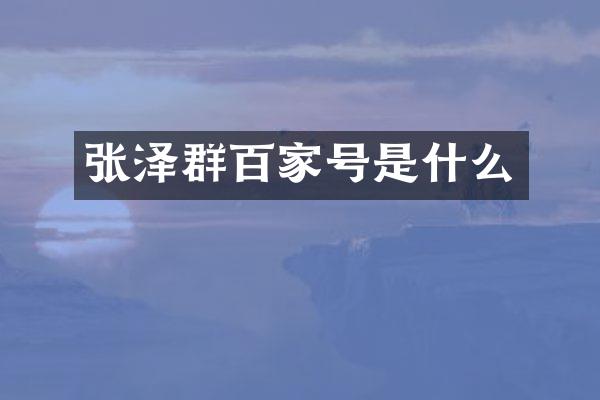 张泽群百家号是什么