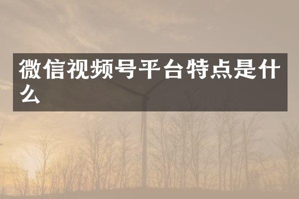 微信视频号平台特点是什么