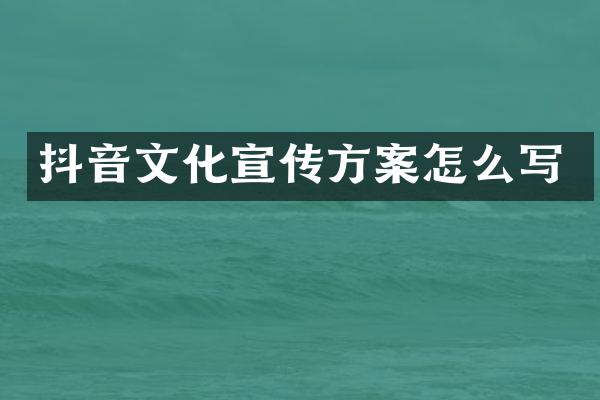 抖音文化宣传方案怎么写