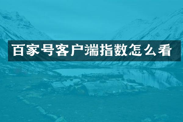 百家号客户端指数怎么看