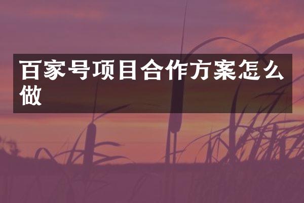 百家号项目合作方案怎么做