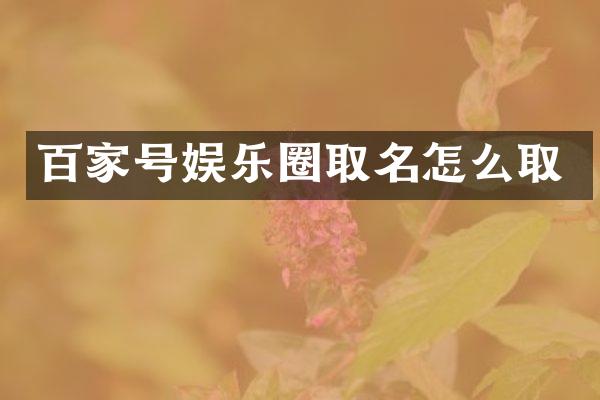 百家号娱乐圈取名怎么取