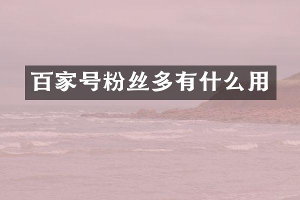 百家号粉丝多有什么用