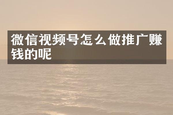 微信视频号怎么做推广赚钱的呢