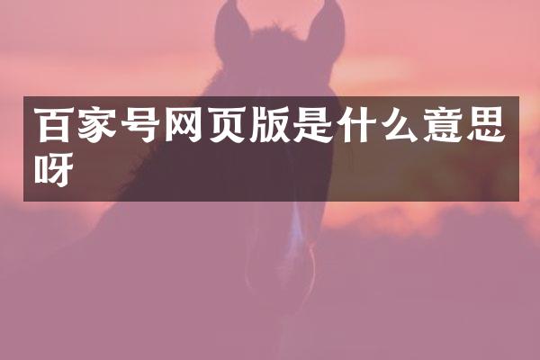 百家号网页版是什么意思呀
