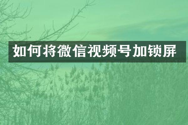 如何将微信视频号加锁屏