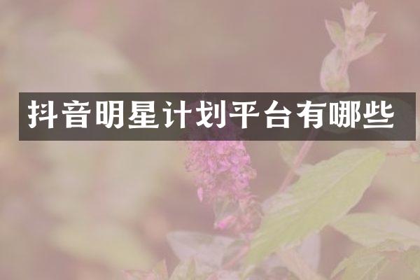 抖音明星计划平台有哪些