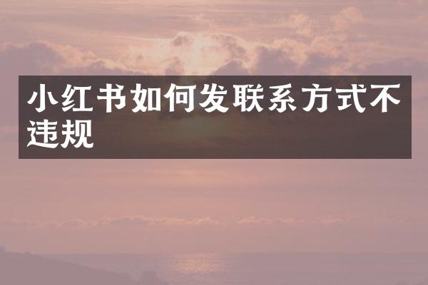 小红书如何发联系方式不违规