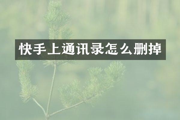 快手上通讯录怎么删掉