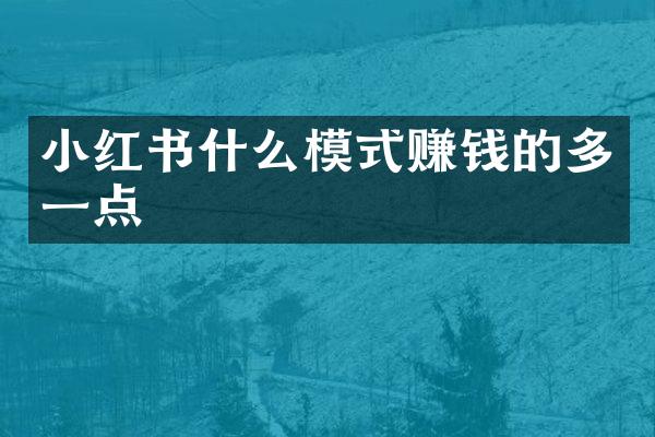 小红书什么模式赚钱的多一点