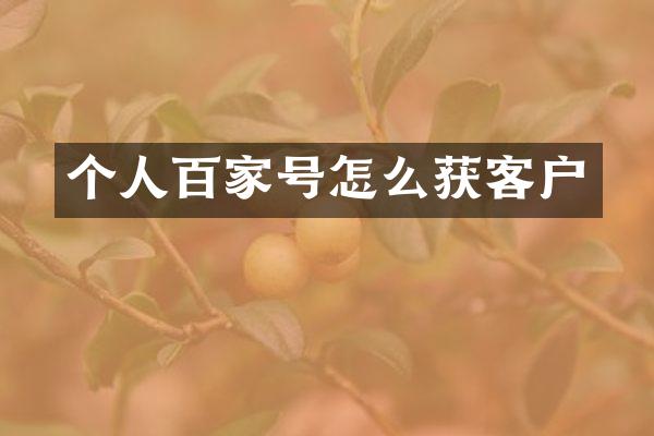 个人百家号怎么获客户