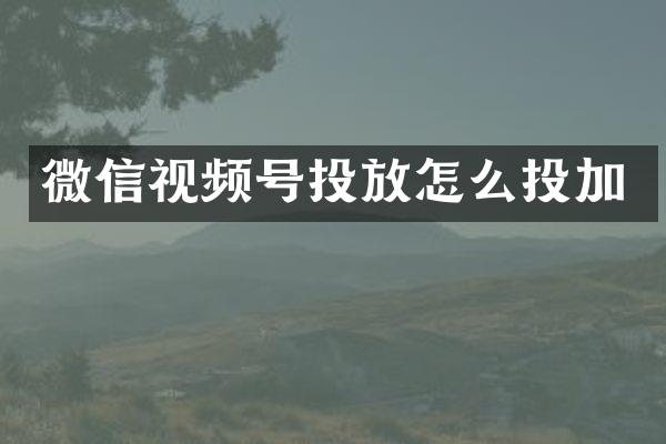 微信视频号投放怎么投加