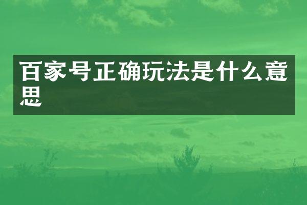 百家号正确玩法是什么意思