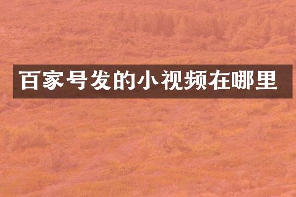 百家号发的小视频在哪里