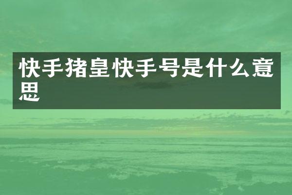 快手猪皇快手号是什么意思