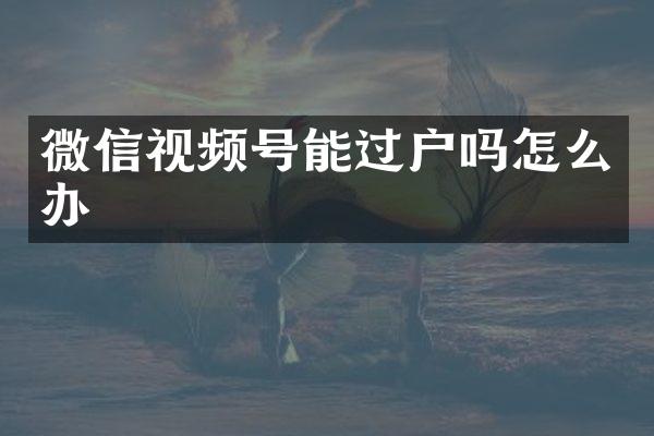 微信视频号能过户吗怎么办