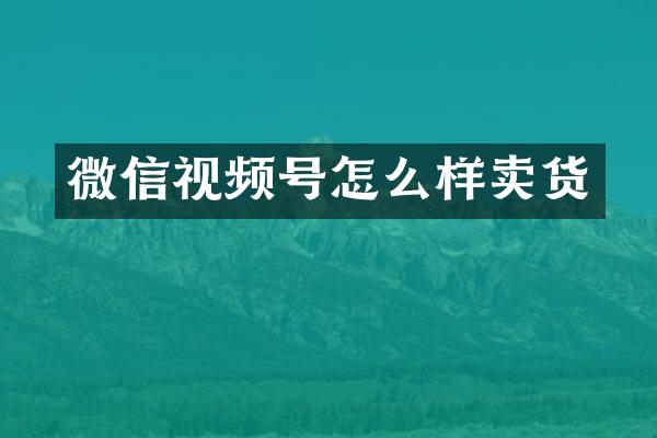 微信视频号怎么样卖货
