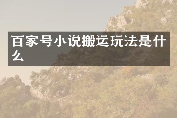 百家号小说搬运玩法是什么