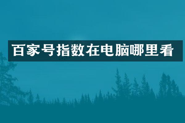 百家号指数在电脑哪里看