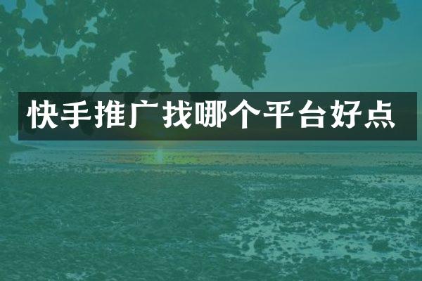 快手推广找哪个平台好点