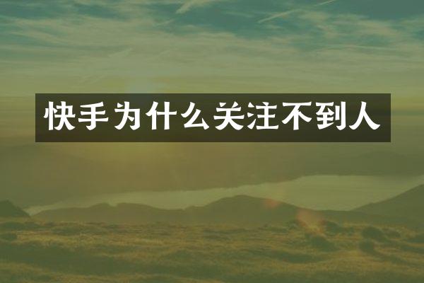 快手为什么关注不到人