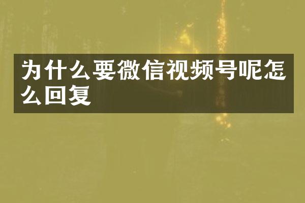 为什么要微信视频号呢怎么回复