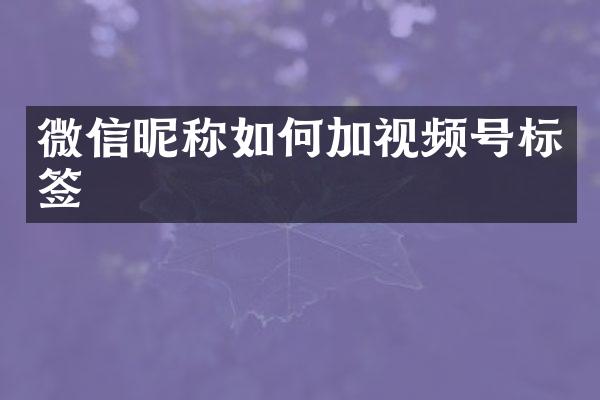 微信昵称如何加视频号标签