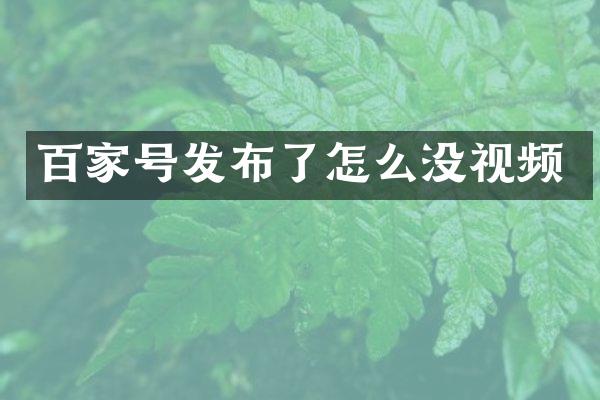 百家号发布了怎么没视频