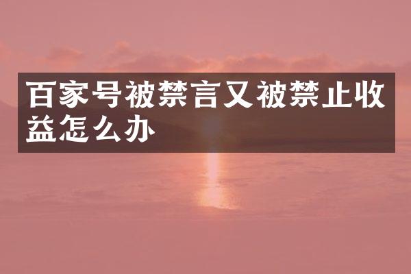 百家号被禁言又被禁止收益怎么办