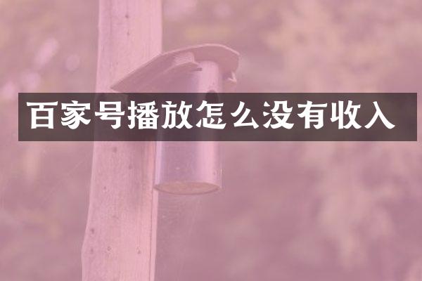 百家号播放怎么没有收入