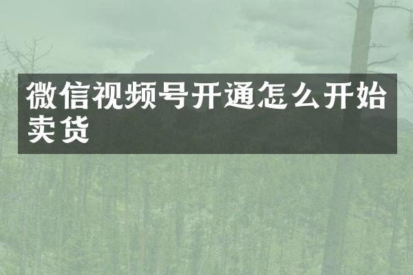 微信视频号开通怎么开始卖货