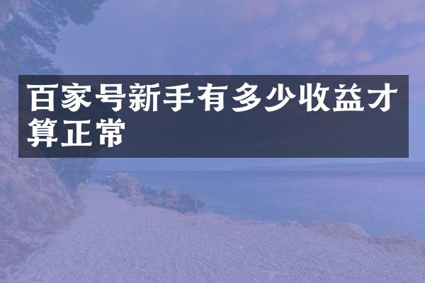 百家号新手有多少收益才算正常