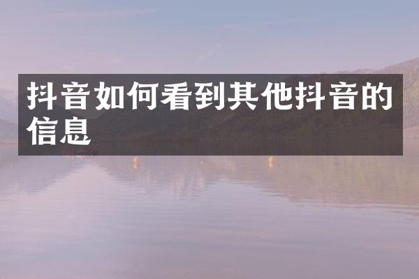 抖音如何看到其他抖音的信息