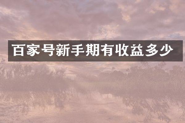 百家号新手期有收益多少