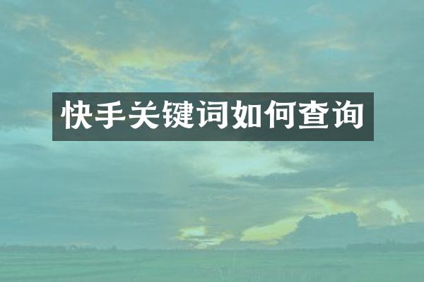 快手关键词如何查询